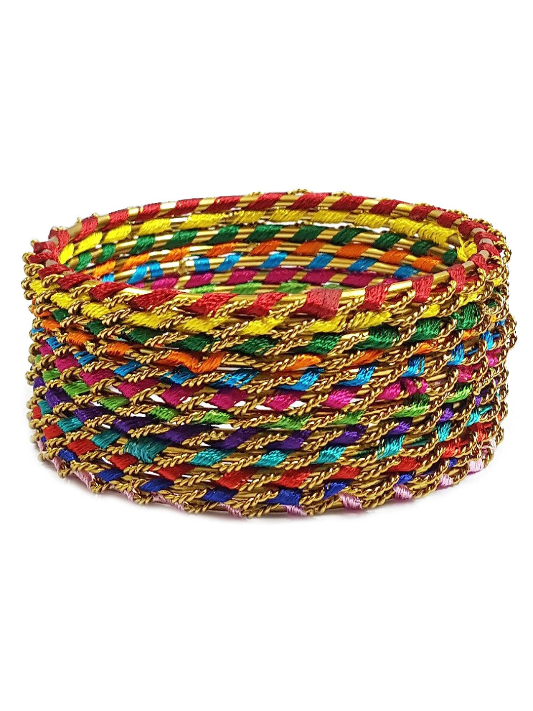 YouBella Thread Work Multi-Colour Gold Plated Bracelet for Women (Size - 2.4)-Set of 12